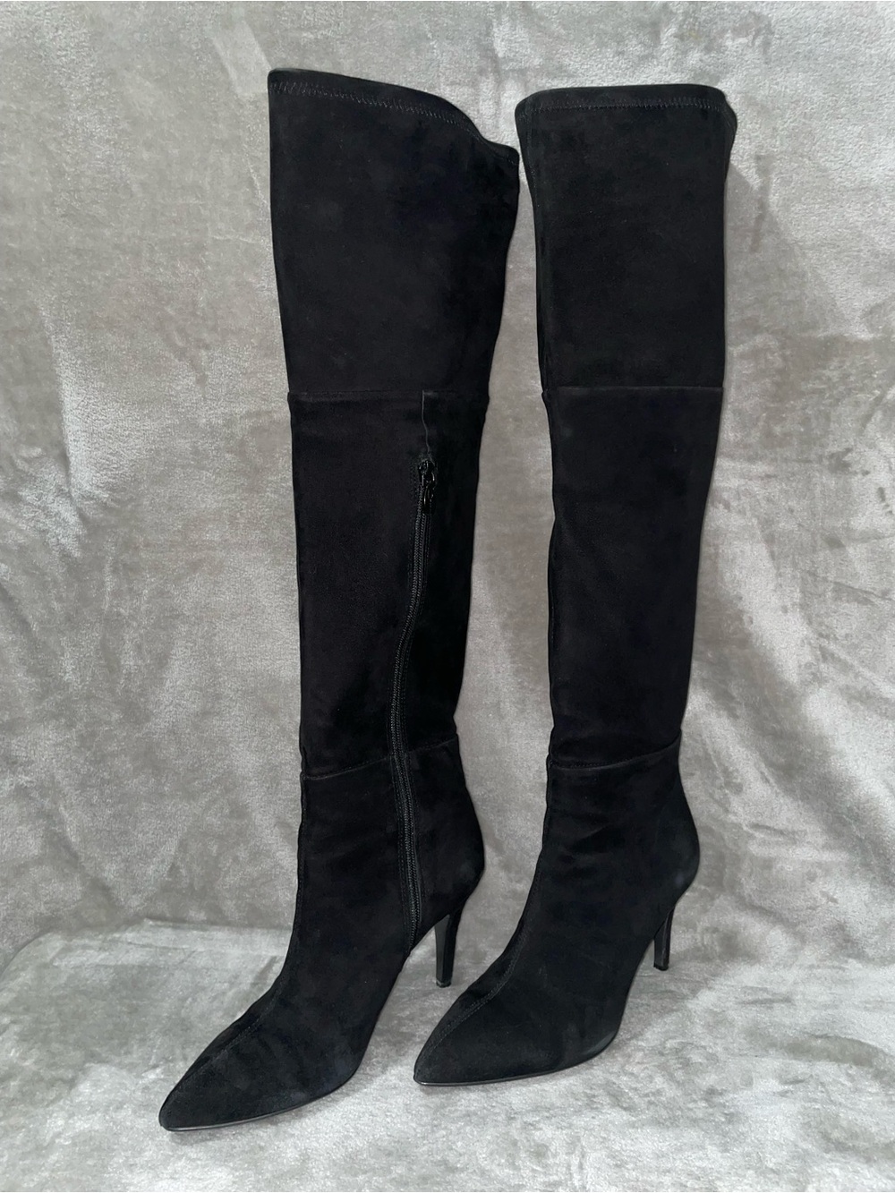 Tahari Ali Black Suede Over-the-Knee Boots Pointed Toe Stiletto Heel Size 8.5